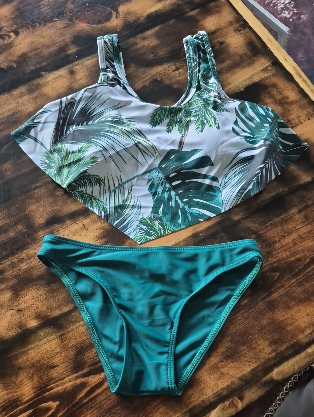 Girls Tropical Leaf Green Two-Piece Swim Bikini